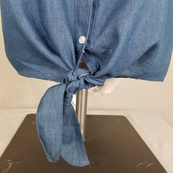 Toto Collection Button Front Collared Tie Front Light Blue Shirt Size 1X - Picture 6 of 8